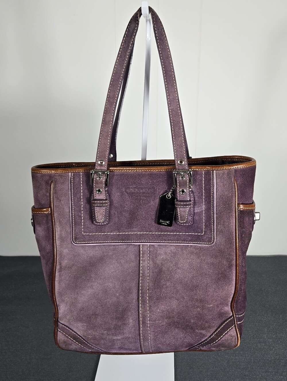 Coach Vintage Y2K Purple Suede Tote with Leather Trim